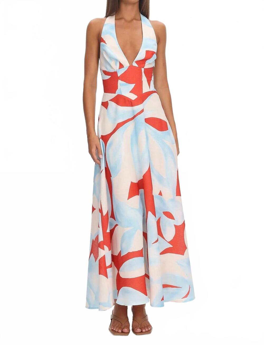 NEW ONE AND ONLY COLLECTIVE sleeveless halter v neck maxi dress in floral